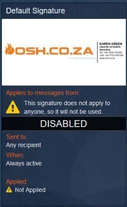 Exclaimer Signature is disabled