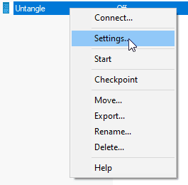 Select settings on the new Untangle Virtual Machine